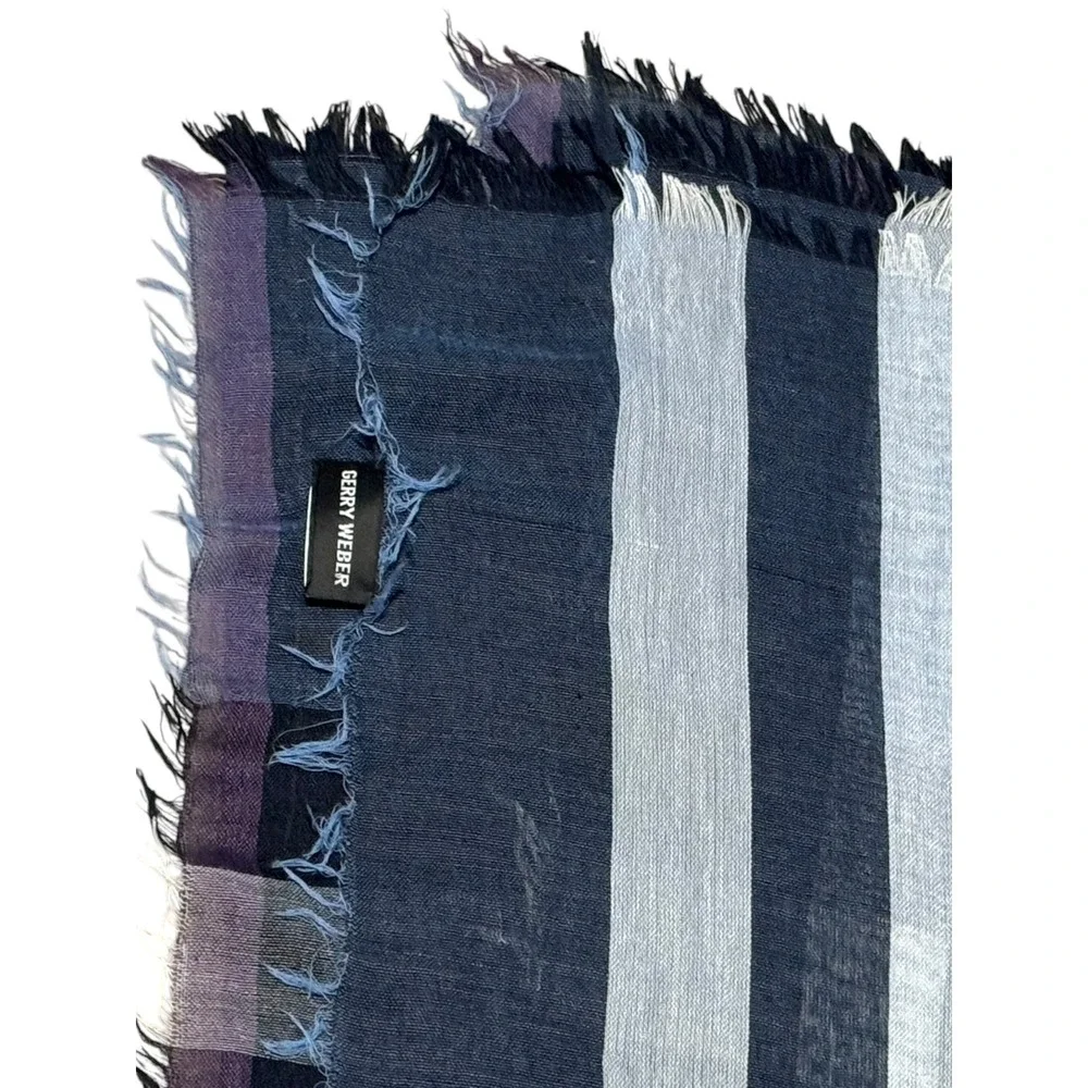 Gerry Weber‎ Navy Blue Grey Plaid Check oversized wrap shawl scarf fringe preppy
